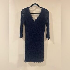 22. Diane Von Furstenberg Navy Long Sleeve Lace Dress